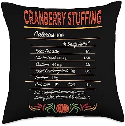 Witty Turkey Day Dressing Food Dinner Party Cranberry Stuffing Nutrition Facts Funny Thanksgiving Humor Throw Pillow, 18x18, Multicolor by Unknown