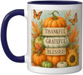 Thankful Grateful Blessed - Fall Pumpkin Family Thanksgiving Ceramic Mug, Dark Blue/White, 11oz by Unknown