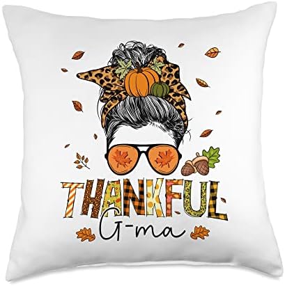 Thankful G-ma Thanksgiving Messy Bun One Thankful G-ma Leopard Messy Bun Thanksgiving Family Throw Pillow, 18x18, Multicolor by Unknown