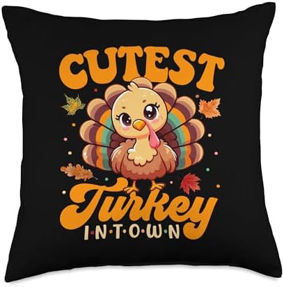 Cutest Turkey In Town Funny Thanksgiving Kids Toddler Boy Throw Pillow by Unknown