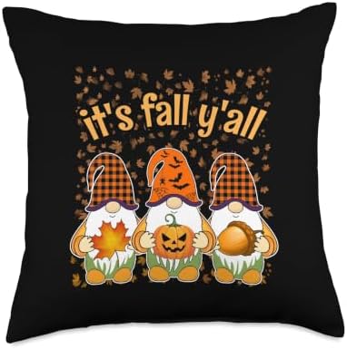 Pumpkin Gnomes Autumn Halloween Thanksgiving It's Fall Y'all Throw Pillow by Unknown