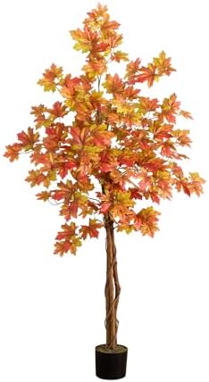 Nearly Natural 5ft Deluxe Autumn Maple Artificial Fall Tree in Black Pot by NearlyNatural