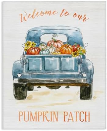 Pumpkin Patch Blue Farm Truck, 16 x 20 Inch Canvas Wall Art by StupellIndustries