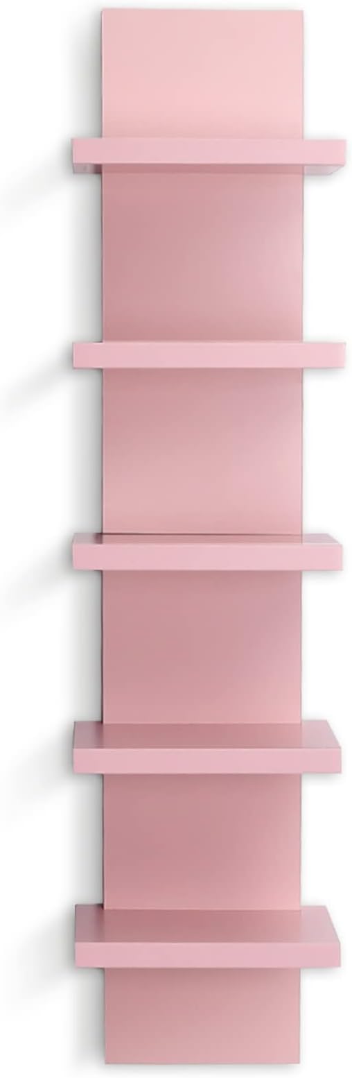 5 Tier Wall Shelves Pink, Vertical Column Shelf Floating Storage Home Decor Organizer Tall Tower Design Utility Shelving Bedroom Living Room, 30.7