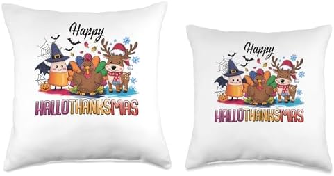 halloween thanksgiving christmas happy hallothanksmas gnome Throw Pillow - Image 3