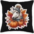 Autumn Fall Horse Lover Thanksgiving Pumpkin Leaves Cute Throw Pillow by Unknown
