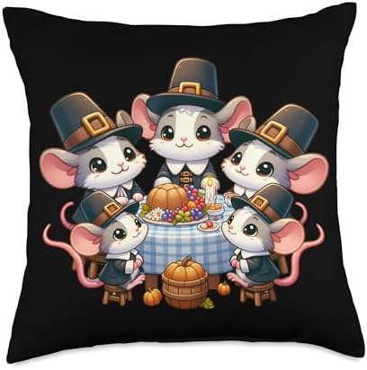 Funny thanksgiving shirty by merch4life Pilgrim Mice's Thanksgiving Banquet Autumn Throw Pillow, 18x18, Multicolor by Unknown
