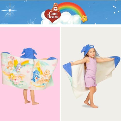 Care Bears Retro Kids Super Soft Bath/Pool/Beach Soft Cotton Terry Hooded Towel Wrap, 24 in x 50 in, (Officially Licensed Product) By Franco