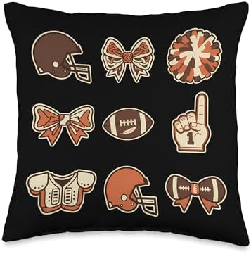 Coquette Bow Game Day Touchdown Fall Football Thanksgiving Throw Pillow by Unknown