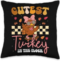 Cutest Turkey in The Flock Fun Family Thanksgiving Vibes Throw Pillow by Unknown