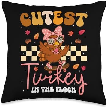 Cutest Turkey in The Flock Fun Family Thanksgiving Vibes Throw Pillow by Unknown