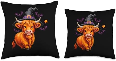 Retro Halloween Highland Cow Pumpkin Fall Cow Thanksgiving Throw Pillow - Image 3