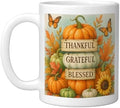 Thankful Grateful Blessed - Fall Pumpkin Family Thanksgiving Ceramic Mug, White, 11oz by Unknown
