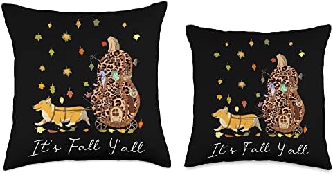 It's Fall Y'All Corgi, Gnome & Pumpkin Leopard Thanksgiving Throw Pillow - Image 3