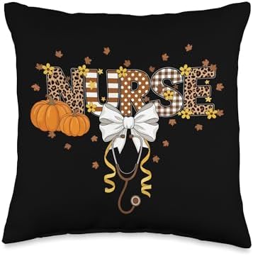 Thanksgiving Nurse Stethoscope Coquette Bow Halloween Fall Throw Pillow by Unknown