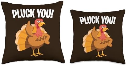 Pluck You Middle Finger Turkey Thanksgiving Dinner Men Women Throw Pillow - Image 3