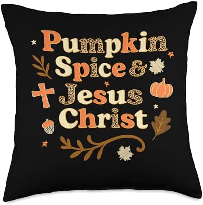 Autumn Christian Thanksgiving Pumpkin Spice and Jesus Christ Throw Pillow by Unknown