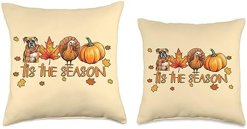 Cute Dog Thanksgiving Fall Gifts for Her Tis The Season Boxer Dog Fall Thanksgiving Throw Pillow, 18x18, Multicolor - Image 3