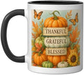 Thankful Grateful Blessed - Fall Pumpkin Family Thanksgiving Ceramic Mug, Black/White, 11oz by Unknown