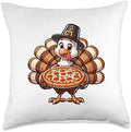 Kawaii Cartoon Turkey With A Pizza Design Cute Turkey with a Pizza Funny Thanksgiving Pilgrim Dinner Throw Pillow, 18x18, Multicolor by Unknown
