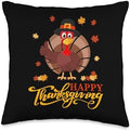 Happy Thanksgiving Tees for Boys Girls Kids Pilgrim Turkey Throw Pillow by Unknown