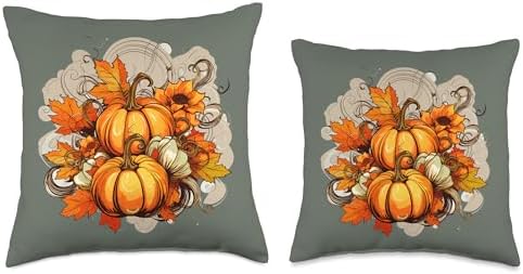 Pumpkins Fall Season Autumn Leaves Thanksgiving Vintage Throw Pillow - Image 3