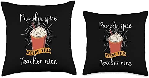 Pumpkin Spice Keeps This Teacher Nice Funny Thanksgiving Throw Pillow - Image 3
