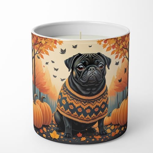 Caroline's Treasures DAC1064CDL Black Pug Fall Decorative Soy Candle Nature Soy Wax Essential Oil Home Decor Ideal for Bedroom Kitchen Bath Office Gift, 10 oz by CarolinesTreasures