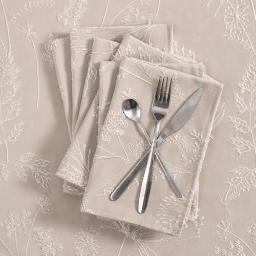Laura Ashley Set of 6 Raised Embroidered Napkins, Cynthia Beige - Image 2