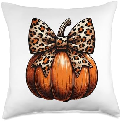 Funny Retro Leopard Pumpkin Season Thanksgiving Fall Autumn Throw Pillow by Unknown