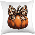 Funny Retro Leopard Pumpkin Season Thanksgiving Fall Autumn Throw Pillow by Unknown