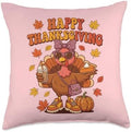 Turkey Holding Pie & ice Coffee Fall Thanksgiving Women Girl Throw Pillow by Unknown