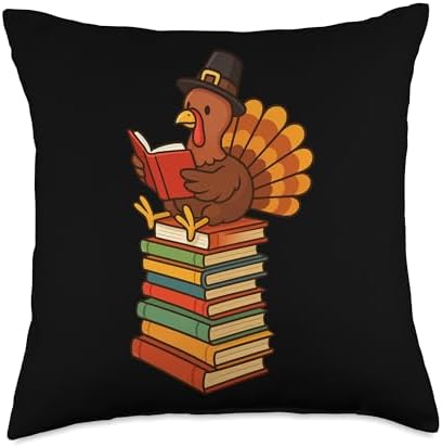 Thanksgiving Turkey for Book Lovers and Cozy Autumn Reading Throw Pillow by Unknown