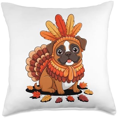 Thanksgiving Turkey Boxer Dog Boxers Throw Pillow by Unknown