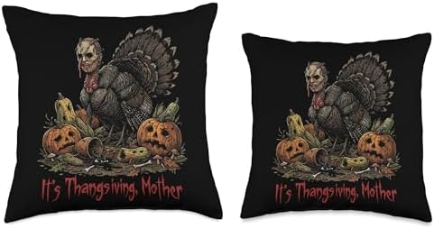 Horror Thanksgiving Turkey with Creepy Pumpkins Throw Pillow - Image 3