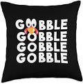 Kids Thanksgiving Turkey Face Gobble Gobble Gobble Throw Pillow by Unknown