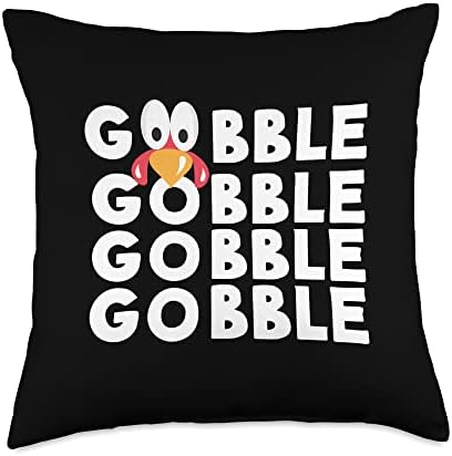 Kids Thanksgiving Turkey Face Gobble Gobble Gobble Throw Pillow by Unknown