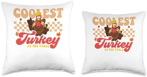 Coolest Turkey At The Table Thanksgiving kids Throw Pillow - Image 3