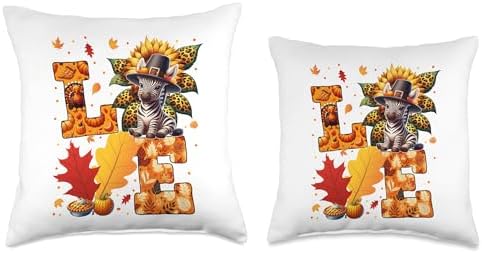 LOVE Thanksgiving Zebra Costume Fall Leaves Sunflower Throw Pillow - Image 3
