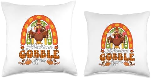 Librarian Gobble Squad Thanksgiving Turkey Fall Rainbow Throw Pillow - Image 3