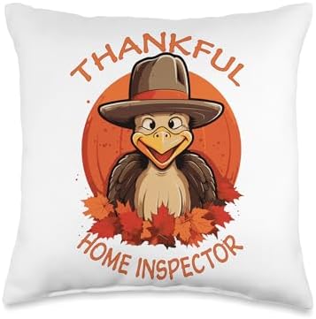 HOME INSPECTOR Gifts Home Inspector Funny Thanksgiving Turkey & Fall Throw Pillow, 16x16, Multicolor by Unknown