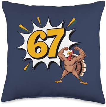 Funny 67 Thanksgiving Gym Shirt Strong Turkey 67 Six Seven Throw Pillow by Unknown