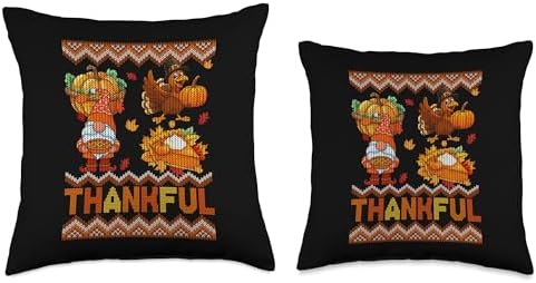 Thankful Thanksgiving Cute Gnome Pumpkin Pie Turkey Sweater Throw Pillow - Image 3