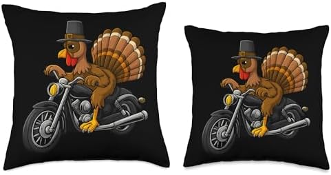 Turkey Riding Motorcycle Funny Thanksgiving Biker Humor Throw Pillow - Image 3