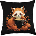Red Panda Autumn Thanksgiving Halloween Kawaii Red Panda Pumpkin Spice Latte Fall Thanksgiving Halloween Throw Pillow, 18x18, Multicolor by Unknown