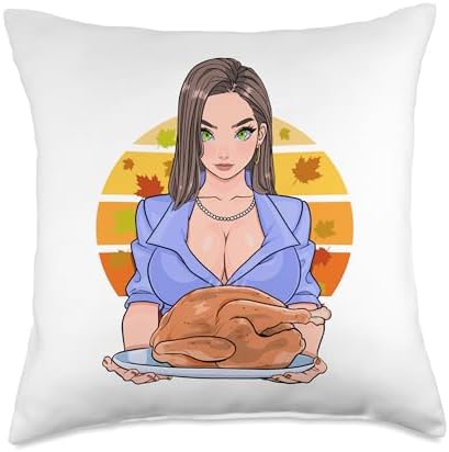 Turkey Breasts Funny Happy Thanksgiving Couple Matching Throw Pillow by Unknown