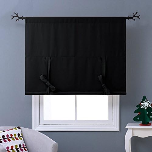 NICETOWN Blackout Curtain for Windows - Thermal Tie Shade for Decoration Length Adjustable Balloon Blind for Kitchen, 52 inches x 63 inches, Black, 1 Panel - Image 5