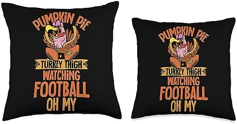 Turkey Fall Men Thanksgiving Design Thanksgiving Pumpkin Pie Turkey Thigh Watching Football Throw Pillow, 16x16, Multicolor - Image 3