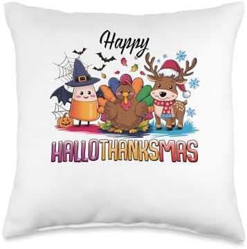 halloween thanksgiving christmas happy hallothanksmas gnome Throw Pillow by Unknown