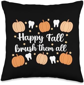 Thanksgiving Dental Dentist Happy Fall Brush Them All Teeth Throw Pillow by Unknown